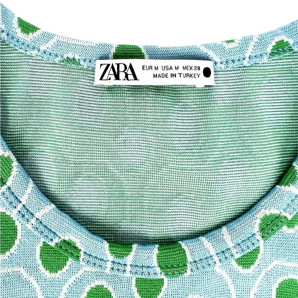 Zara Light Blue Green Dot‎ Heavy Knit Sleeveless Crop Top Tank Size Medium